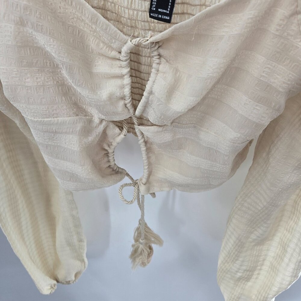 Forever 21 Cream Ruched Back Balloon Sleeves Off Shoulder Crop Top Size Small - Picture 4 of 14